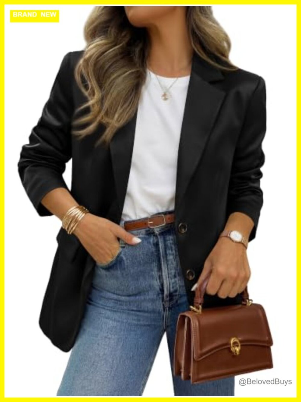 Satin Long Sleeve Blazer Button Down Business Casual Work Jacket